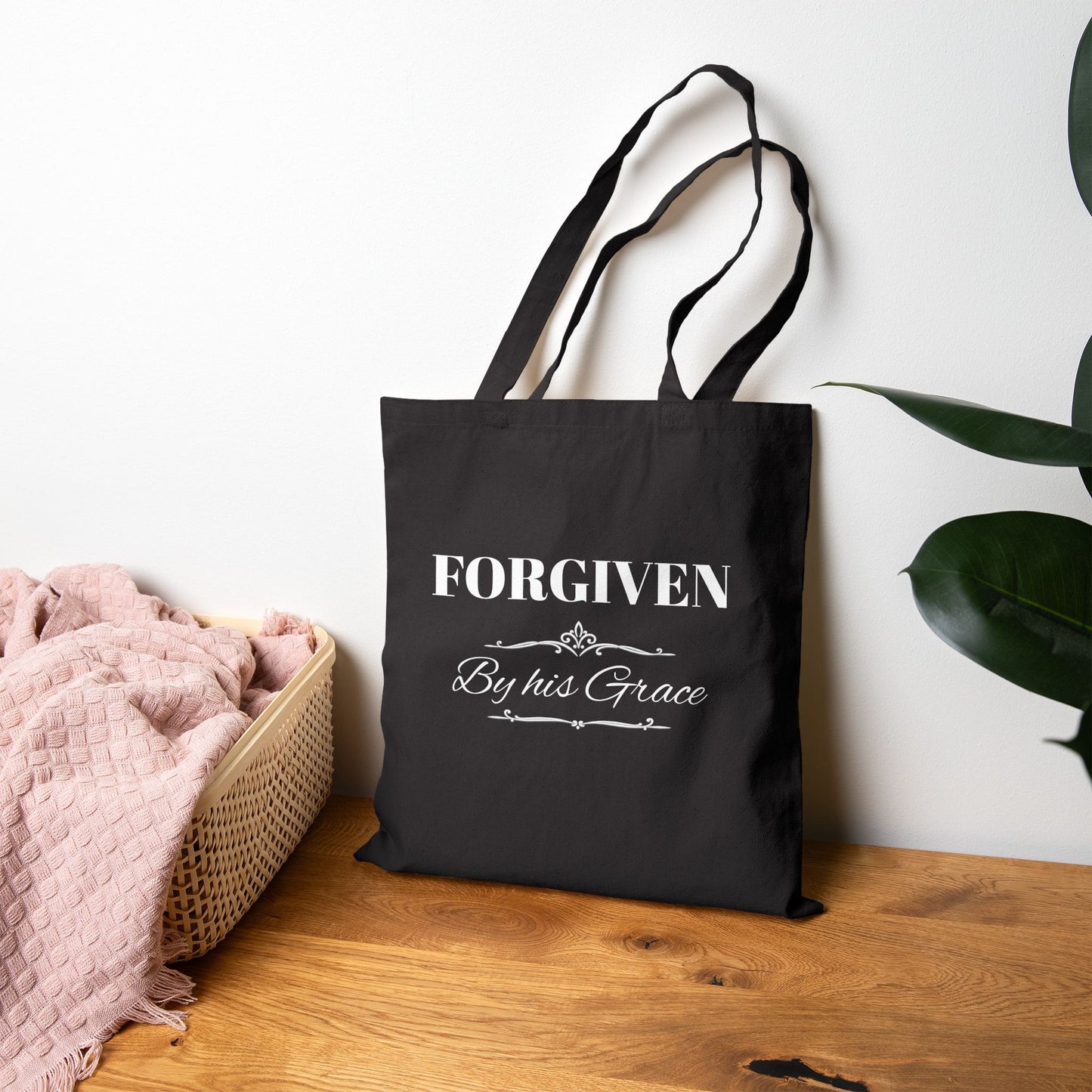 Forgiven Cotton Tote Bag — Inspirational Scripture Canvas Market Tote