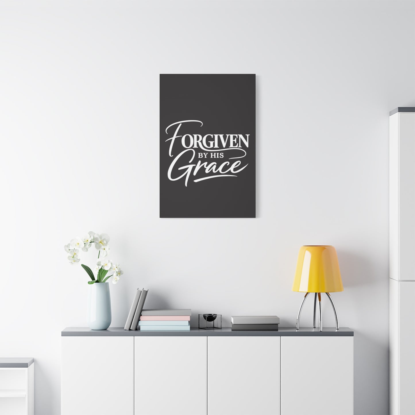Title Forgiven by His Grace | Christian Wall Art | Modern Bible Verse Canvas | Faith-Based Home Decor
