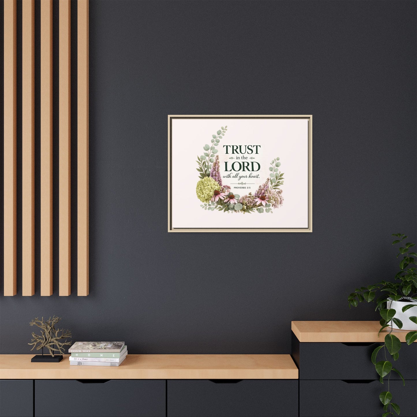 Trust in the Lord with All Your Heart | Proverbs 3:5–6 Christian Framed Canvas Wall Art | Modern Farmhouse Floral Scripture Print | Faith Home Decor | Inspirational Christian Gift
