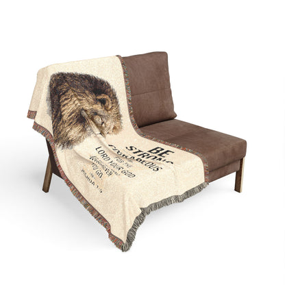 Title Be Strong & Courageous Lion Christian Woven Blanket | Joshua 1:9 | Faith Throw Blanket | Inspirational Christian Home Décor