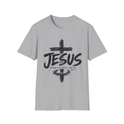 Jesus Cross T-Shirt | The Way The Truth The Life | John 14:6 Christian Graphic Tee | Faith-Based Unisex Shirt | Inspirational Gift for Men & Women