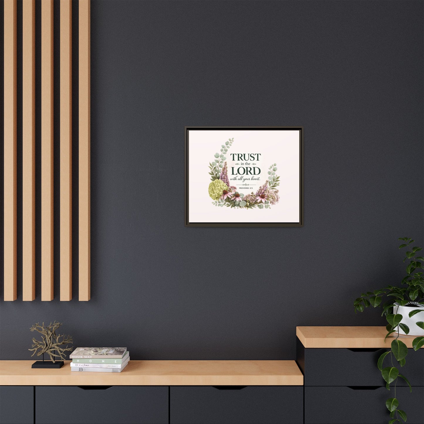 Trust in the Lord with All Your Heart | Proverbs 3:5–6 Christian Framed Canvas Wall Art | Modern Farmhouse Floral Scripture Print | Faith Home Decor | Inspirational Christian Gift