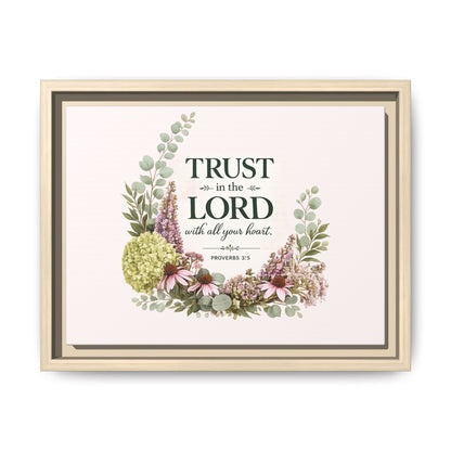 Trust in the Lord with All Your Heart | Proverbs 3:5–6 Christian Framed Canvas Wall Art | Modern Farmhouse Floral Scripture Print | Faith Home Decor | Inspirational Christian Gift