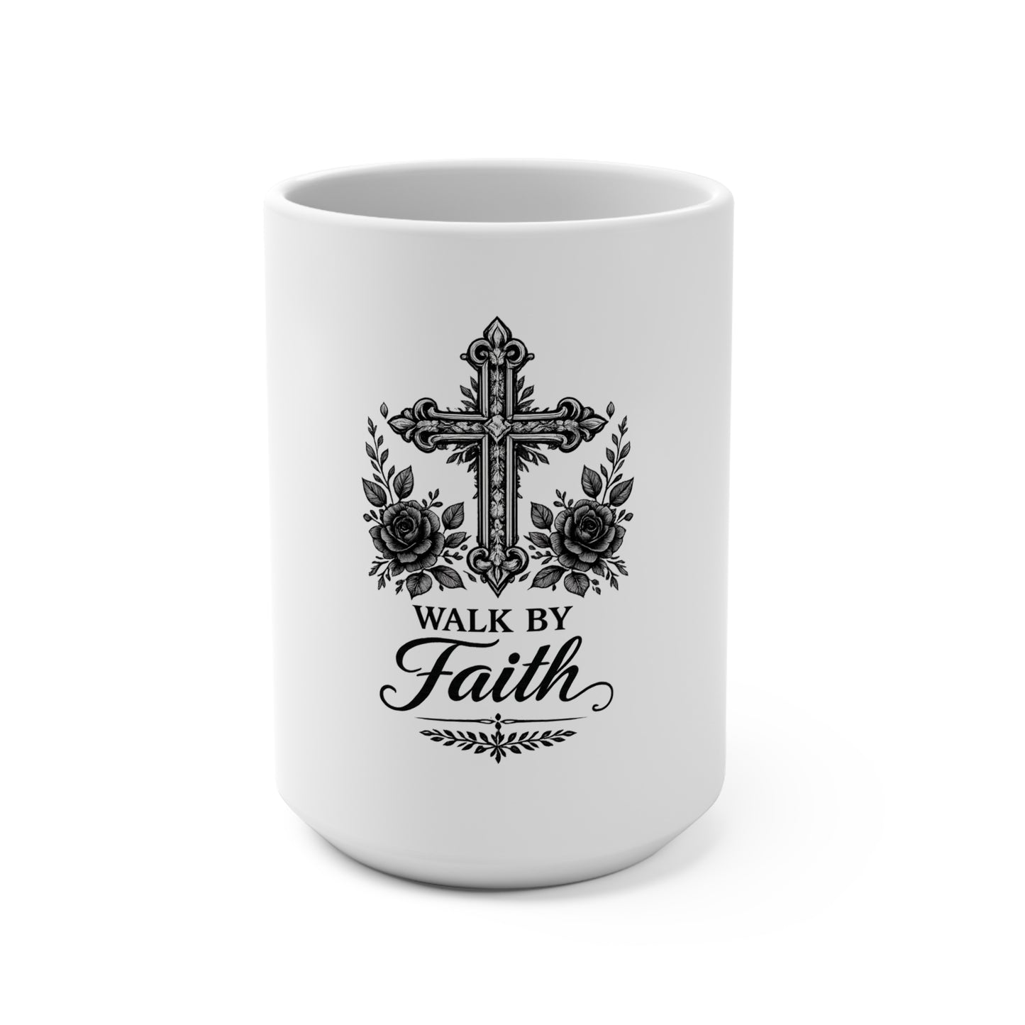 Walk By Faith Christian Mug | Floral Cross Coffee Mug | Faith-Inspired Ceramic Cup