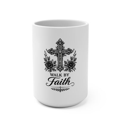 Walk By Faith Christian Mug | Floral Cross Coffee Mug | Faith-Inspired Ceramic Cup