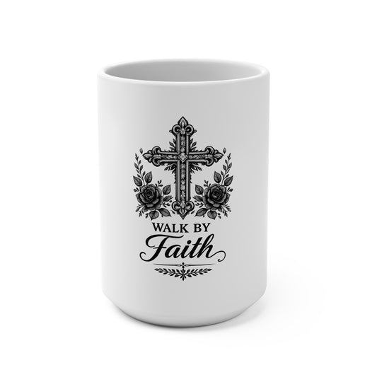Walk By Faith Christian Mug | Floral Cross Coffee Mug | Faith-Inspired Ceramic Cup