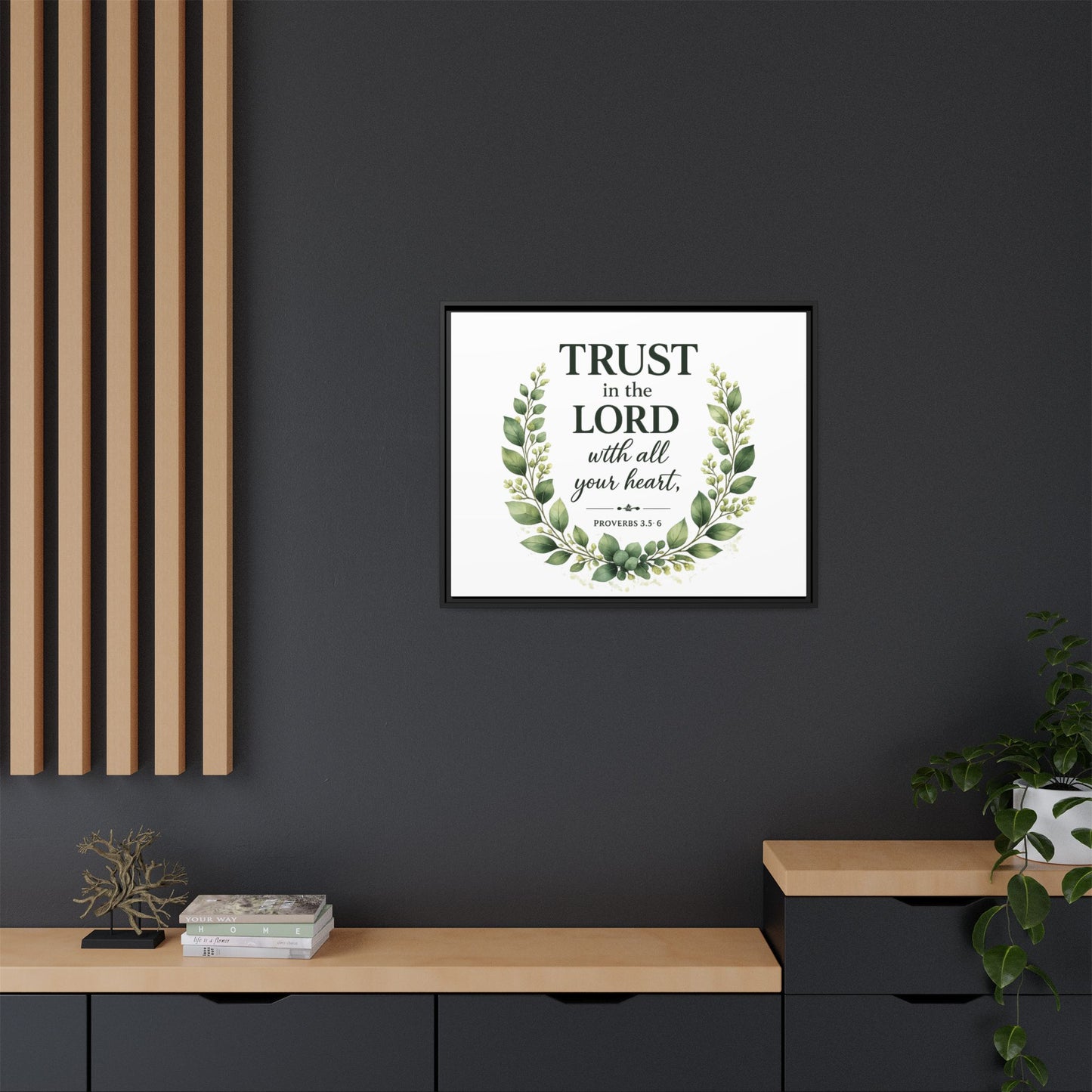 Framed Canvas Print — “Trust in the Lord with All Your Heart” Bible Verse Wall Art