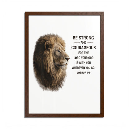 Be Strong & Courageous Lion Wall Art | Joshua 1:9 Christian Printable | Bible Verse Wall Decor | 5x7 Faith Print