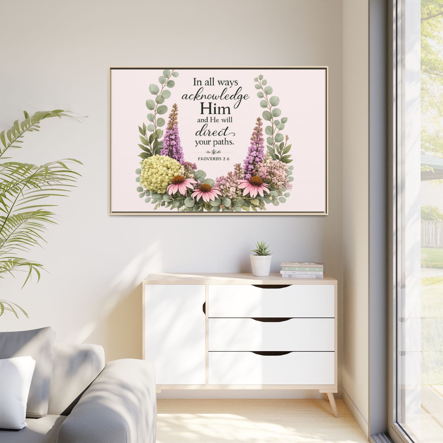 In All Your Ways Acknowledge Him – Christian Framed Wall Art | Proverbs 3:6 | Modern Farmhouse Floral Bible Verse | Faith Home Decor