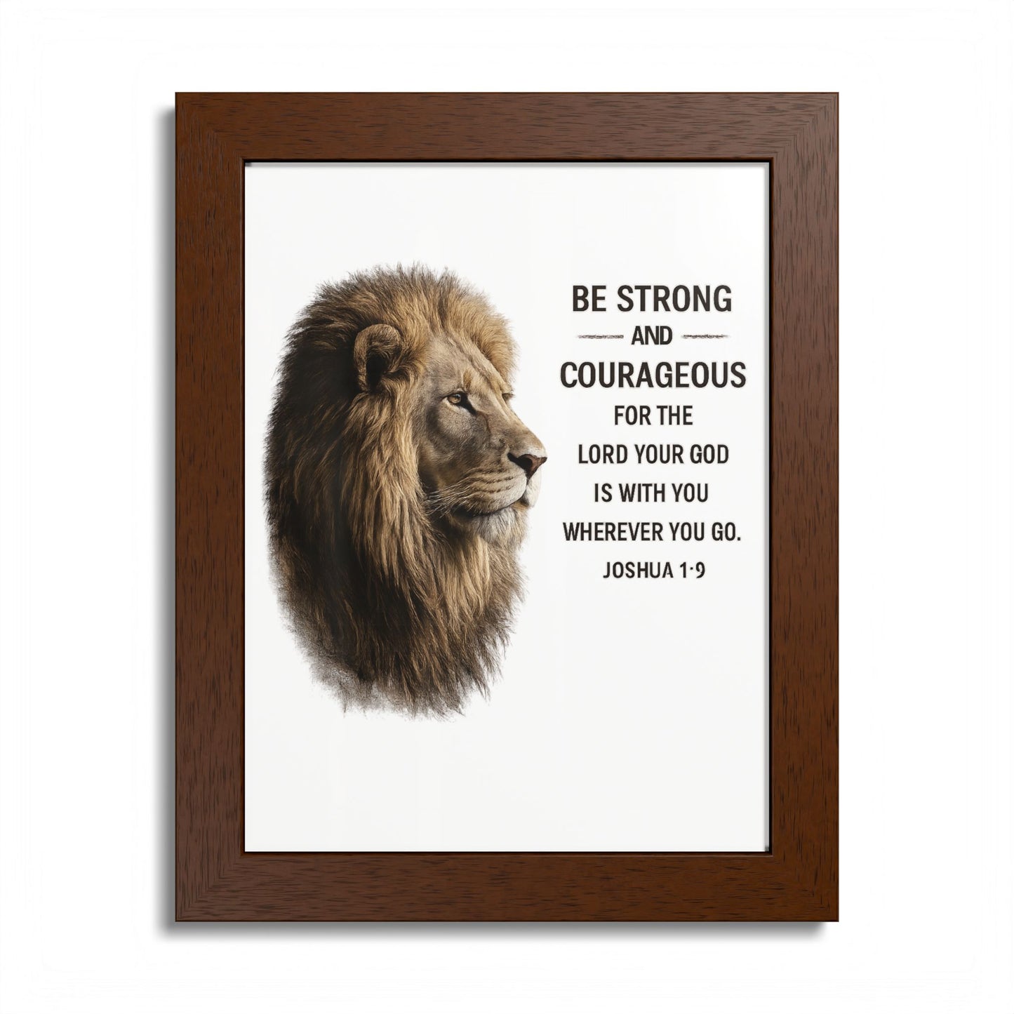 Be Strong & Courageous Lion Wall Art | Joshua 1:9 Christian Printable | Bible Verse Wall Decor | 5x7 Faith Print