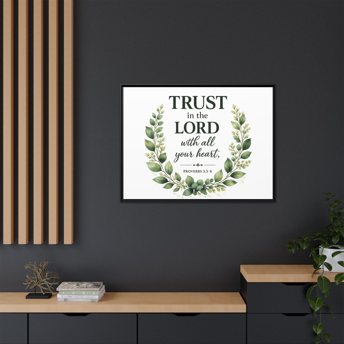 Framed Canvas Print — “Trust in the Lord with All Your Heart” Bible Verse Wall Art