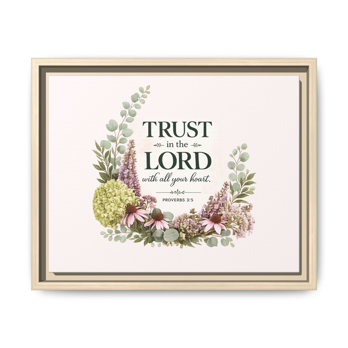 Trust in the Lord with All Your Heart | Proverbs 3:5–6 Christian Framed Canvas Wall Art | Modern Farmhouse Floral Scripture Print | Faith Home Decor | Inspirational Christian Gift