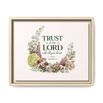 Trust in the Lord with All Your Heart | Proverbs 3:5–6 Christian Framed Canvas Wall Art | Modern Farmhouse Floral Scripture Print | Faith Home Decor | Inspirational Christian Gift