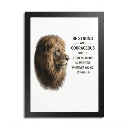 Be Strong & Courageous Lion Wall Art | Joshua 1:9 Christian Printable | Bible Verse Wall Decor | 5x7 Faith Print
