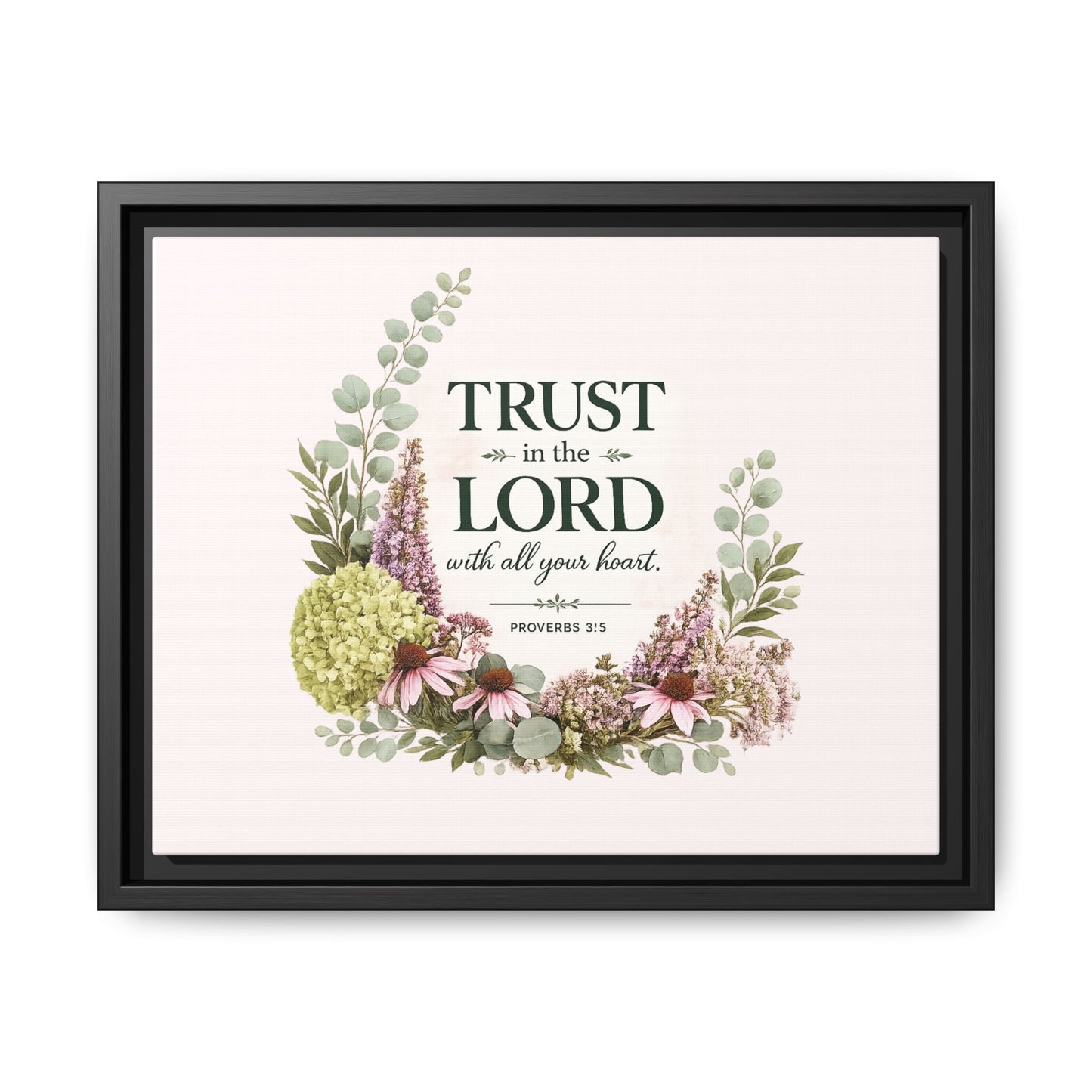 Trust in the Lord with All Your Heart | Proverbs 3:5–6 Christian Framed Canvas Wall Art | Modern Farmhouse Floral Scripture Print | Faith Home Decor | Inspirational Christian Gift