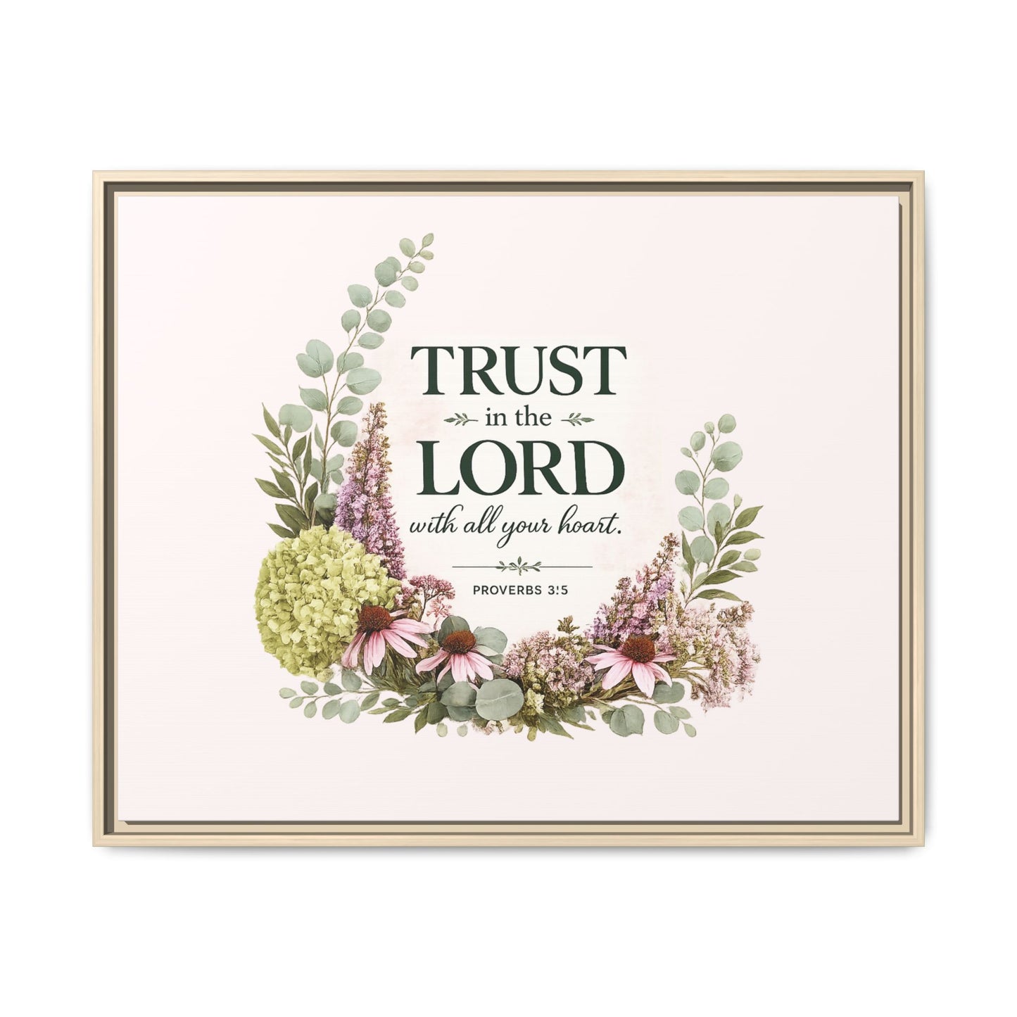 Trust in the Lord with All Your Heart | Proverbs 3:5–6 Christian Framed Canvas Wall Art | Modern Farmhouse Floral Scripture Print | Faith Home Decor | Inspirational Christian Gift