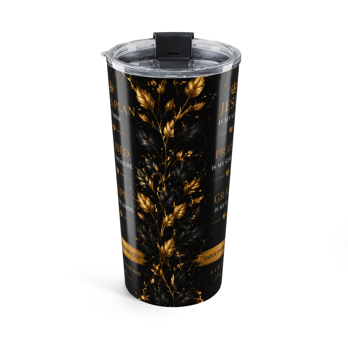 Walk By Faith Black & Gold Christian Tumbler | 20oz Skinny Tumbler | Faith Gift for Women & Men
