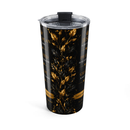 Walk By Faith Black & Gold Christian Tumbler | 20oz Skinny Tumbler | Faith Gift for Women & Men