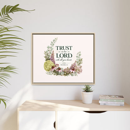 Trust in the Lord with All Your Heart | Proverbs 3:5–6 Christian Framed Canvas Wall Art | Modern Farmhouse Floral Scripture Print | Faith Home Decor | Inspirational Christian Gift