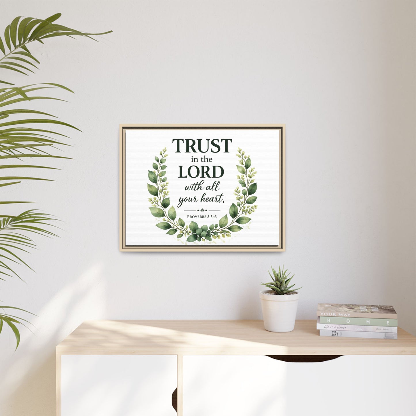 Framed Canvas Print — “Trust in the Lord with All Your Heart” Bible Verse Wall Art