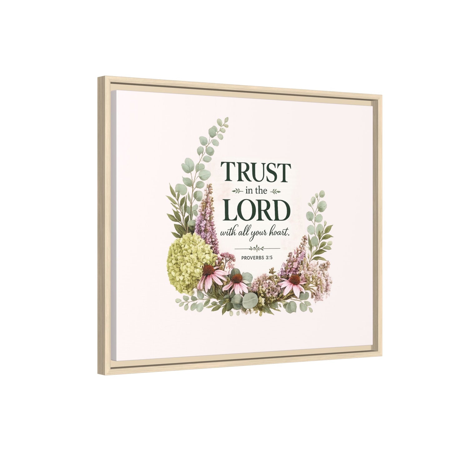 Trust in the Lord with All Your Heart | Proverbs 3:5–6 Christian Framed Canvas Wall Art | Modern Farmhouse Floral Scripture Print | Faith Home Decor | Inspirational Christian Gift