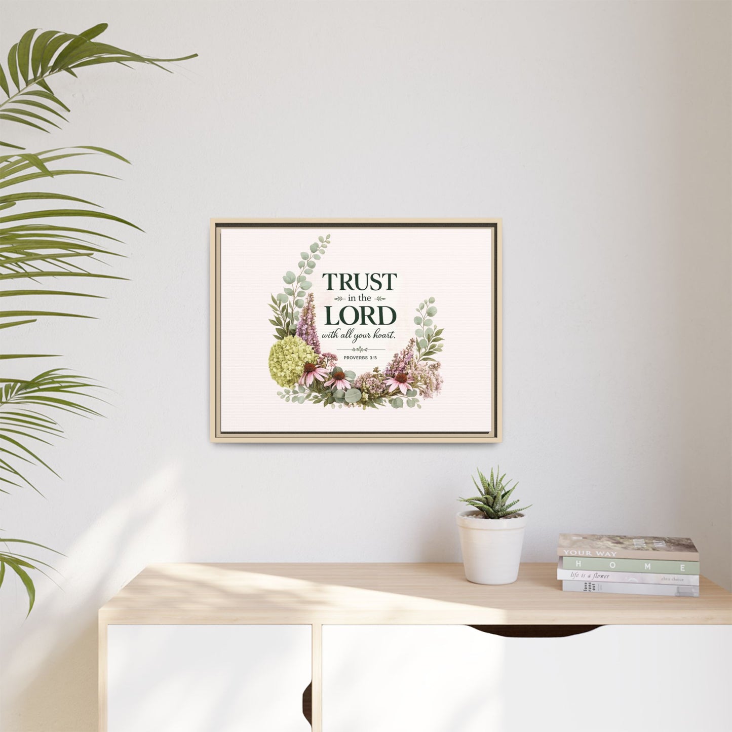 Trust in the Lord with All Your Heart | Proverbs 3:5–6 Christian Framed Canvas Wall Art | Modern Farmhouse Floral Scripture Print | Faith Home Decor | Inspirational Christian Gift